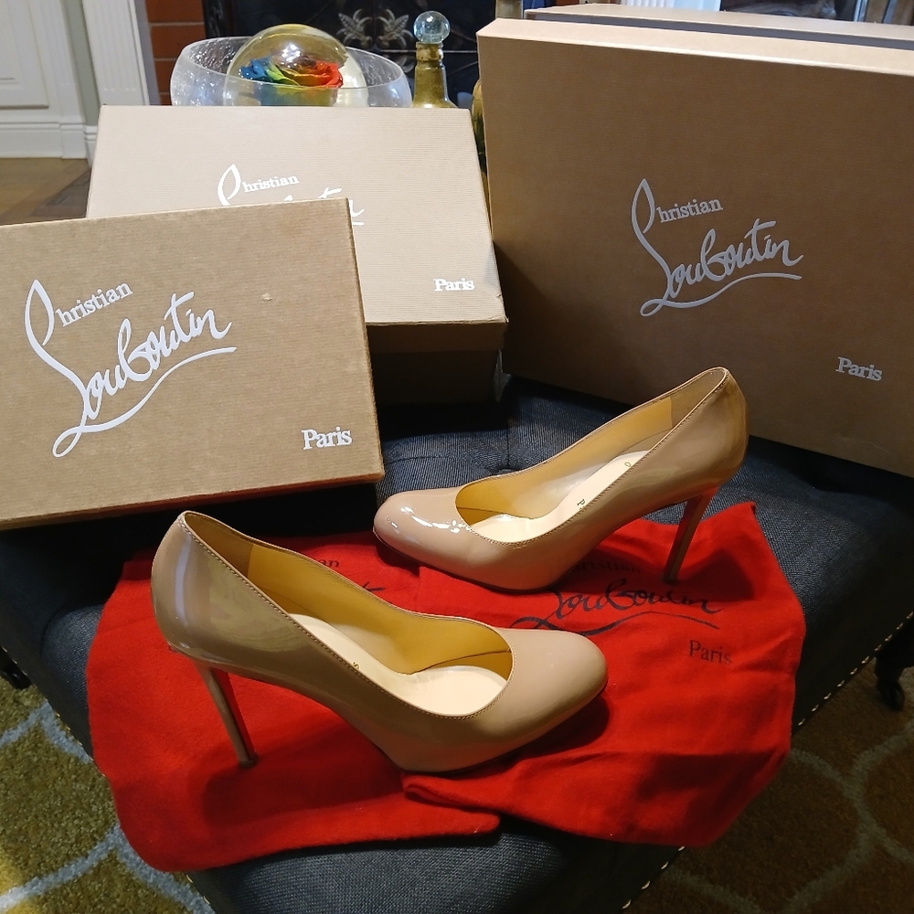 Christian Louboutin Simple Pump 100 Patent Calf Nude 38/ 7.5